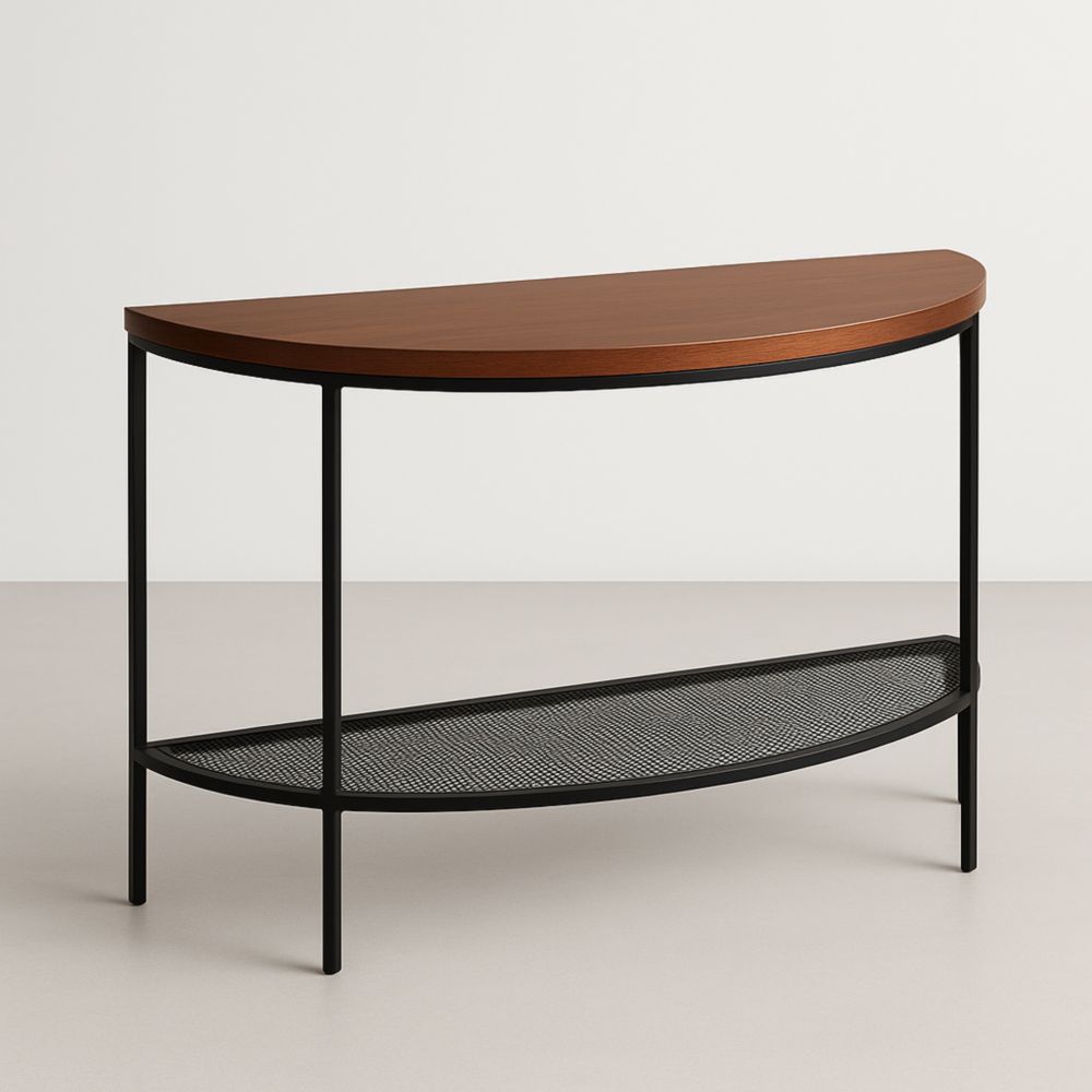 Tavolo Consolle Semicircolare MDF Metallo Marrone/Nero 120x40x75 cm-Nelanivo