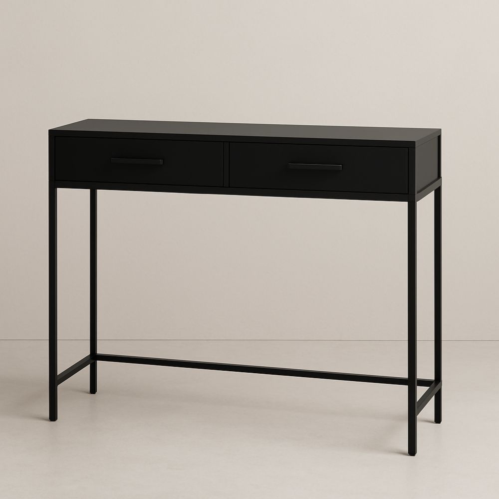 Consolle con Cassetti in Metallo e MDF Nero 120x75x35 cm-Nelanivo