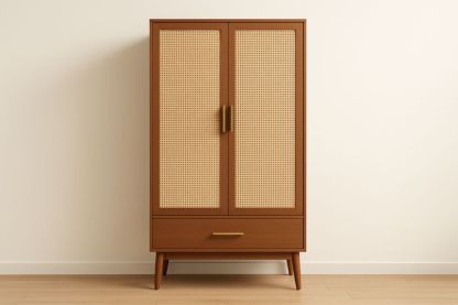 Armadio a Doppia Anta in Legno e Rattan 180cm-Nelanivo
