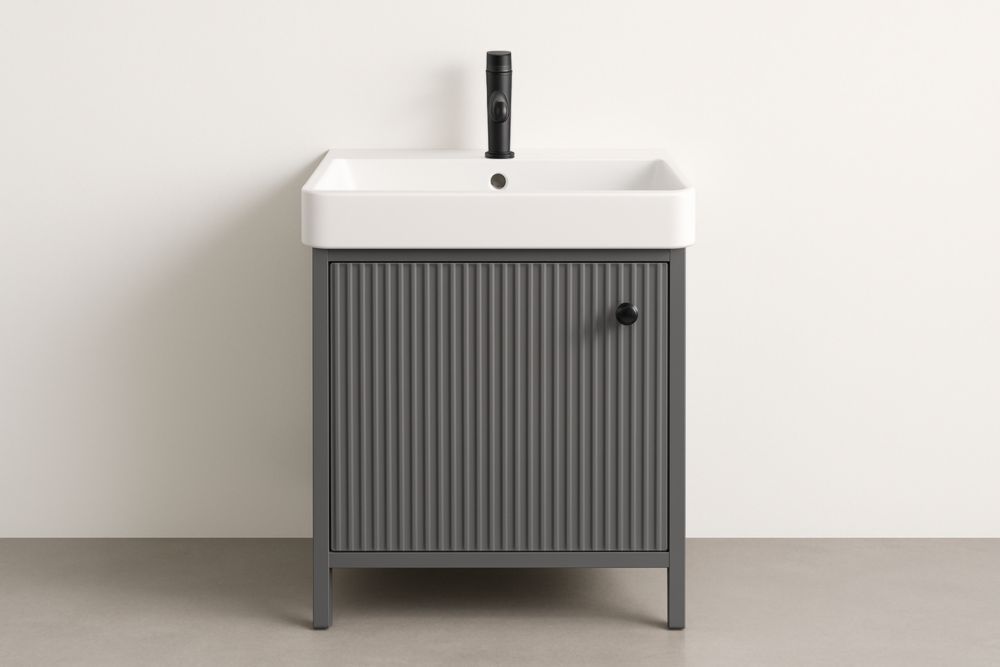 Mobile bagno con lavabo integrato in ceramica grigio 60 cm-Supavero