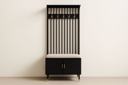 Appendiabiti con Panca in Metallo Nero e Tessuto Crema con Ganci-Supavero