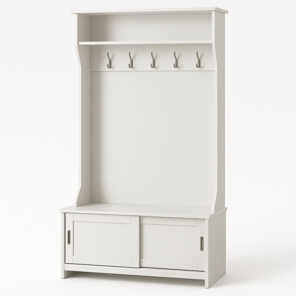 Appendiabiti con Panca a Due Ante Scorrevoli in MDF Bianco-Supavero