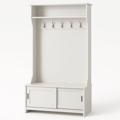 Appendiabiti con Panca a Due Ante Scorrevoli in MDF Bianco-Supavero