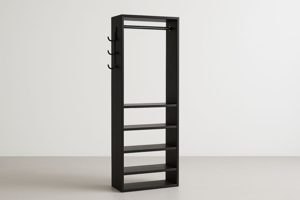 Guardaroba Aperto in Legno MDF Nero con Mensole e Appendiabiti-Supavero