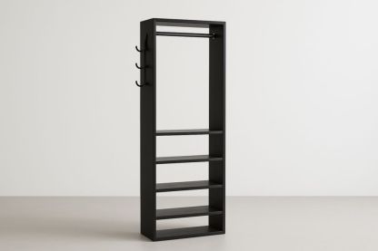 Guardaroba Aperto in Legno MDF Nero con Mensole e Appendiabiti-Supavero