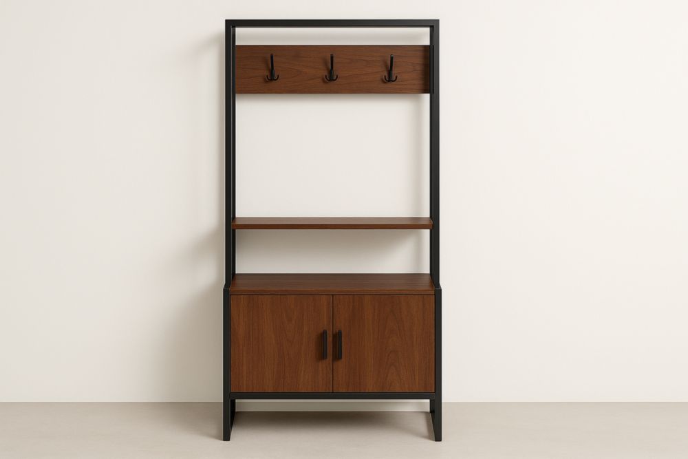 Appendiabiti in Legno e Metallo con Mobiletto Marrone/Nero-Supavero