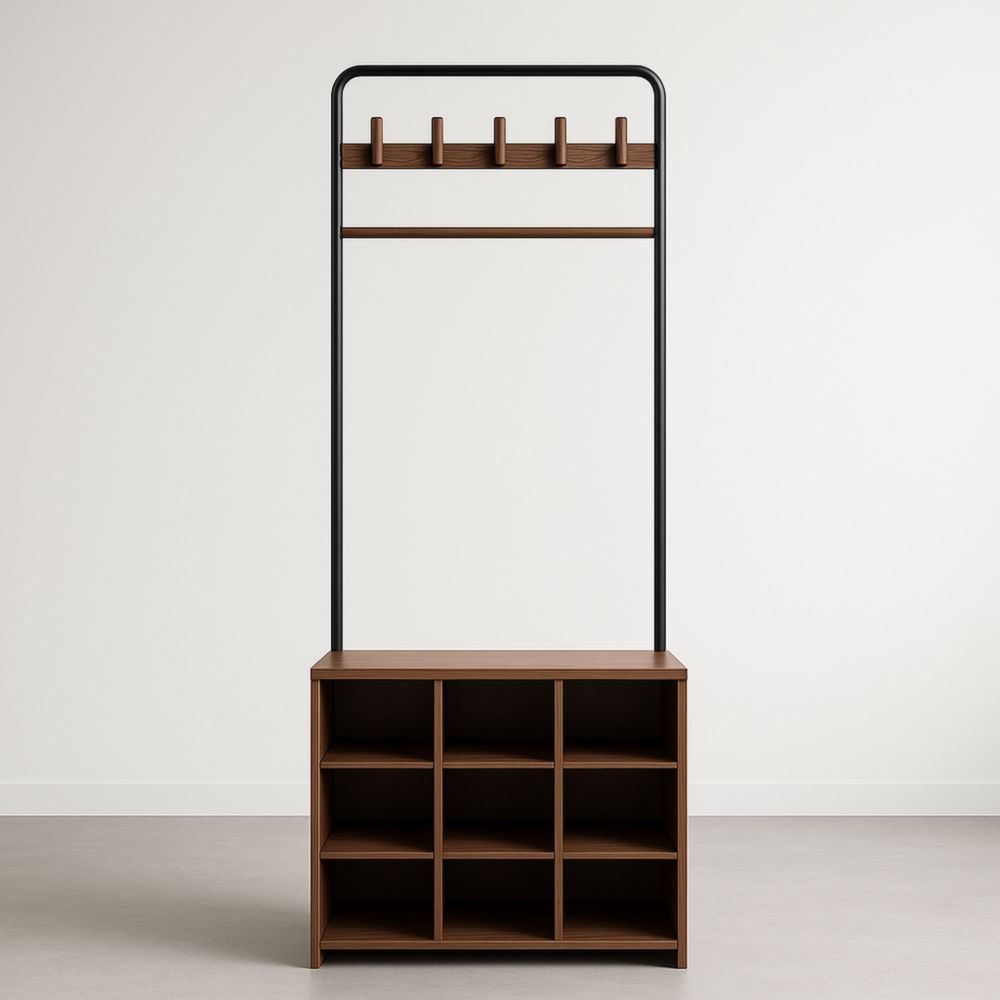 Appendiabiti con Scarpiera in Metallo e Legno Marrone, 180x90x40 cm-Supavero