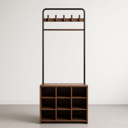 Appendiabiti con Scarpiera in Metallo e Legno Marrone, 180x90x40 cm-Supavero