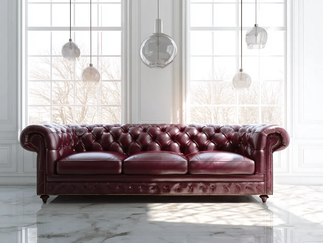 Sofás 3 plazas - cuero - 252x100x84 cm - burdeos - estilo clásico-Dengomart