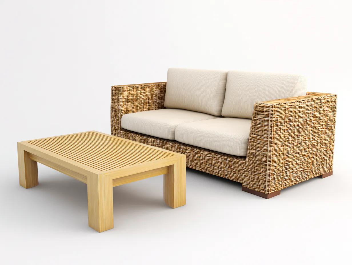 Sofás de jardín - ratán sintético-tela-madera - 186x88x80 cm - beige/marrón - estilo natural-Dengomart