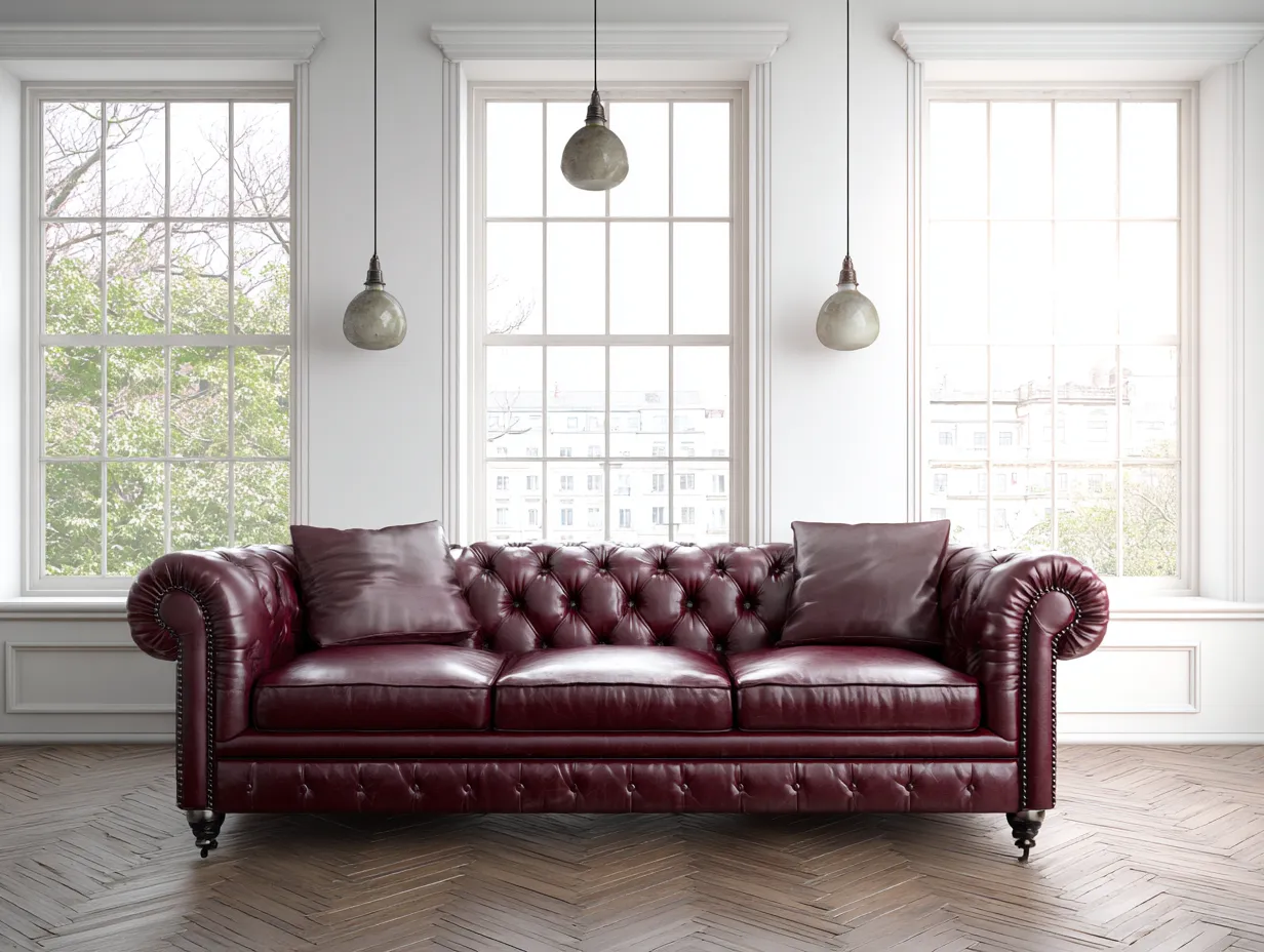 Sofás 3 plazas - cuero - 250x100x83 cm - burdeos - estilo clásico-Dengomart