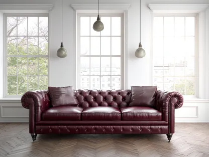 Sofás 3 plazas - cuero - 250x100x83 cm - burdeos - estilo clásico-Dengomart