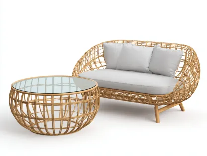 Sofás de jardín - ratán sintético-tela-vidrio-madera - 176x86x80 cm - gris/marrón - estilo natural-Dengomart