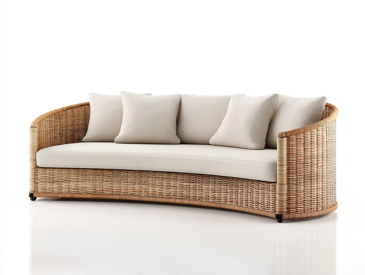 Sofás de jardín - ratán sintético-tela - 204x92x78 cm - beige/marrón - estilo natural-Dengomart