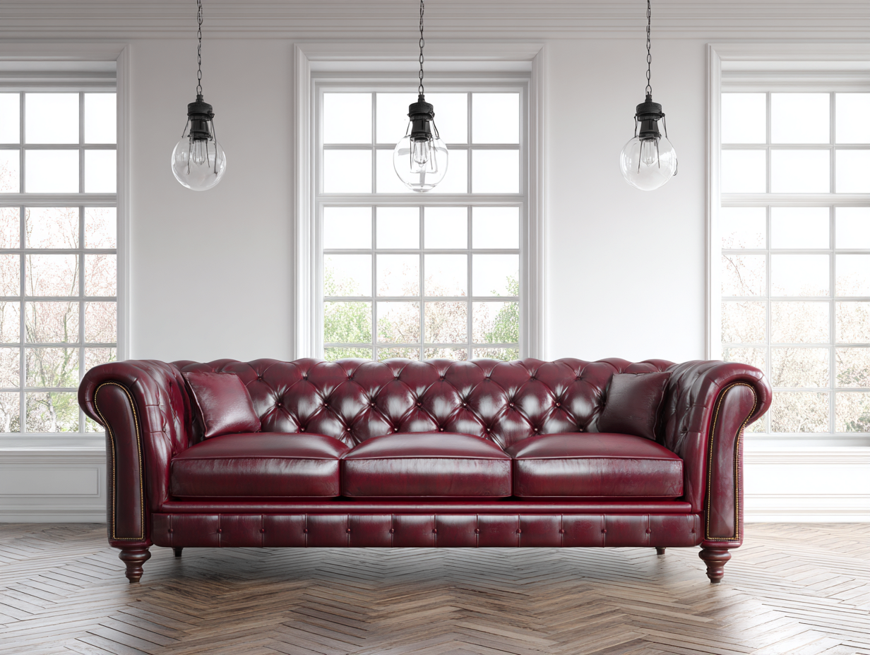 Sofás 3 plazas - cuero - 254x98x85 cm - burdeos - estilo clásico-Dengomart