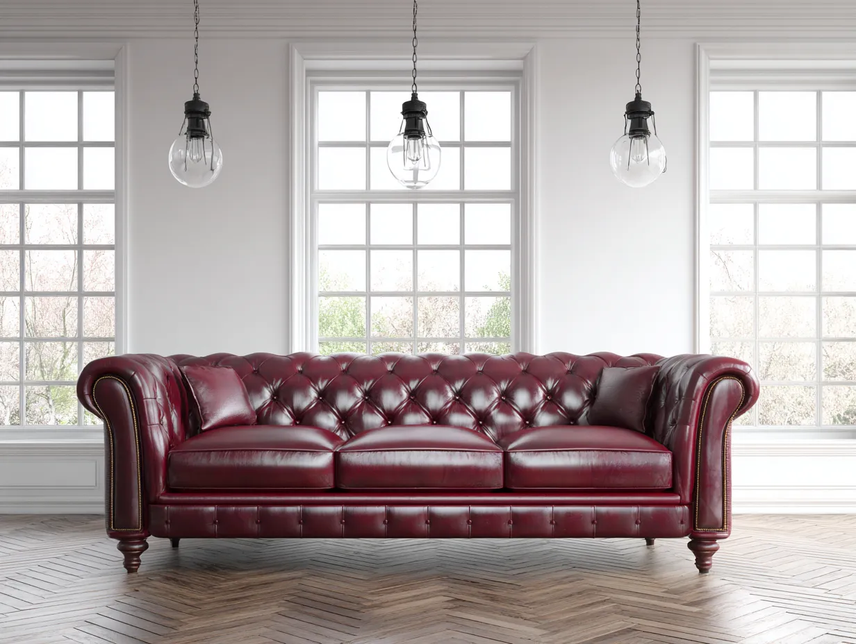 Sofás 3 plazas - cuero - 254x98x85 cm - burdeos - estilo clásico-Dengomart