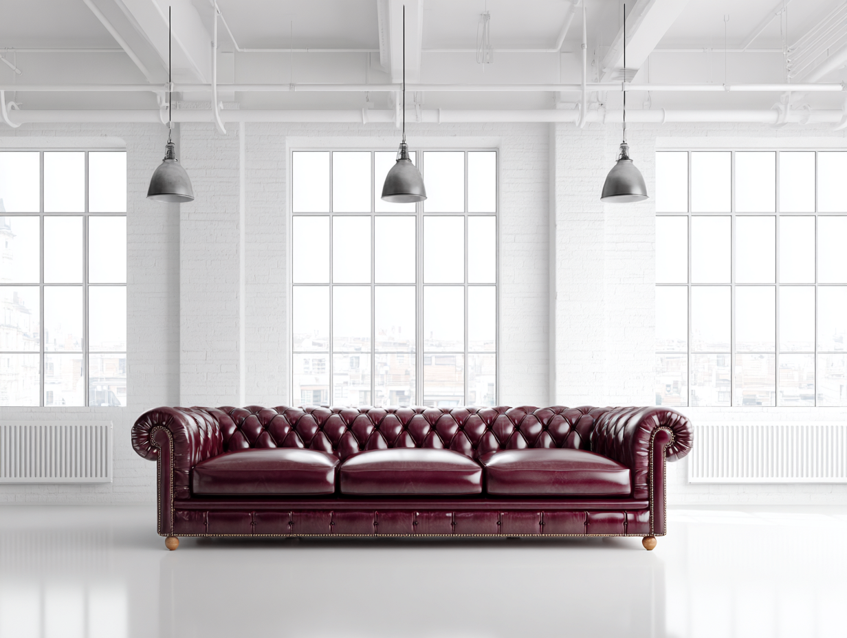 Sofás 3 plazas - cuero - 246x100x80 cm - burdeos - estilo clásico-Dengomart