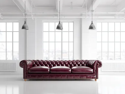 Sofás 3 plazas - cuero - 246x100x80 cm - burdeos - estilo clásico-Dengomart