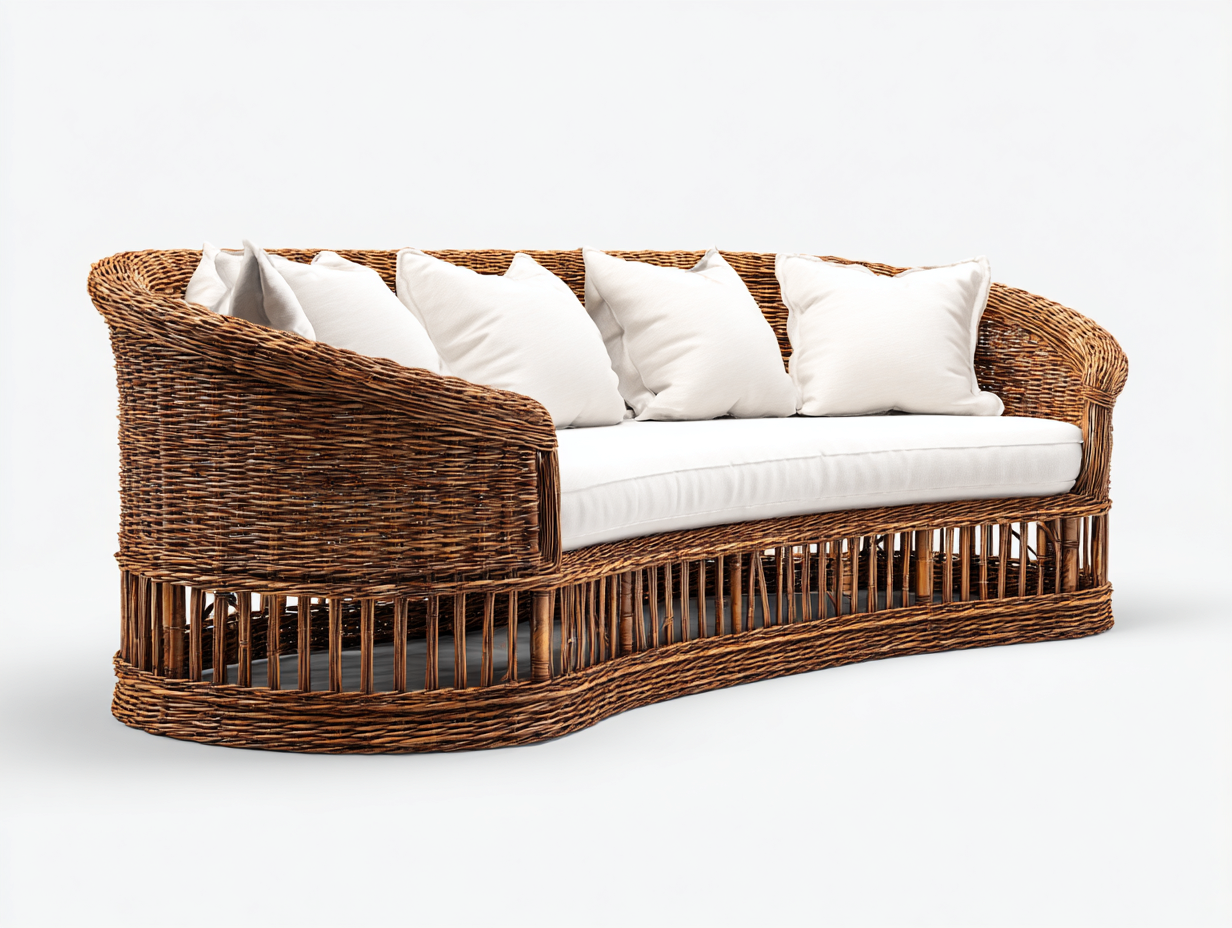 Sofás de jardín - ratán sintético-tela - 222x98x82 cm - beige/marrón - estilo natural-Dengomart