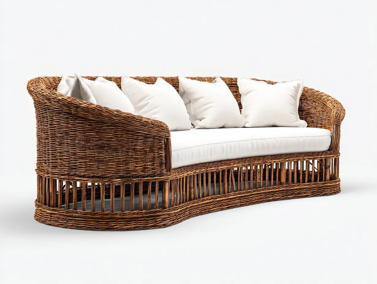 Sofás de jardín - ratán sintético-tela - 222x98x82 cm - beige/marrón - estilo natural-Dengomart