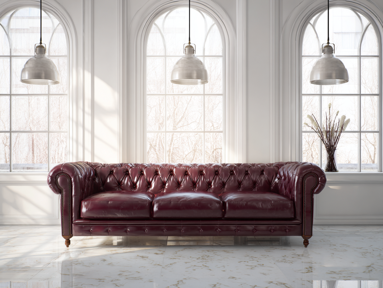 Sofás 3 plazas - cuero - 248x100x82 cm - burdeos - estilo clásico-Dengomart