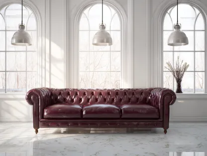 Sofás 3 plazas - cuero - 248x100x82 cm - burdeos - estilo clásico-Dengomart