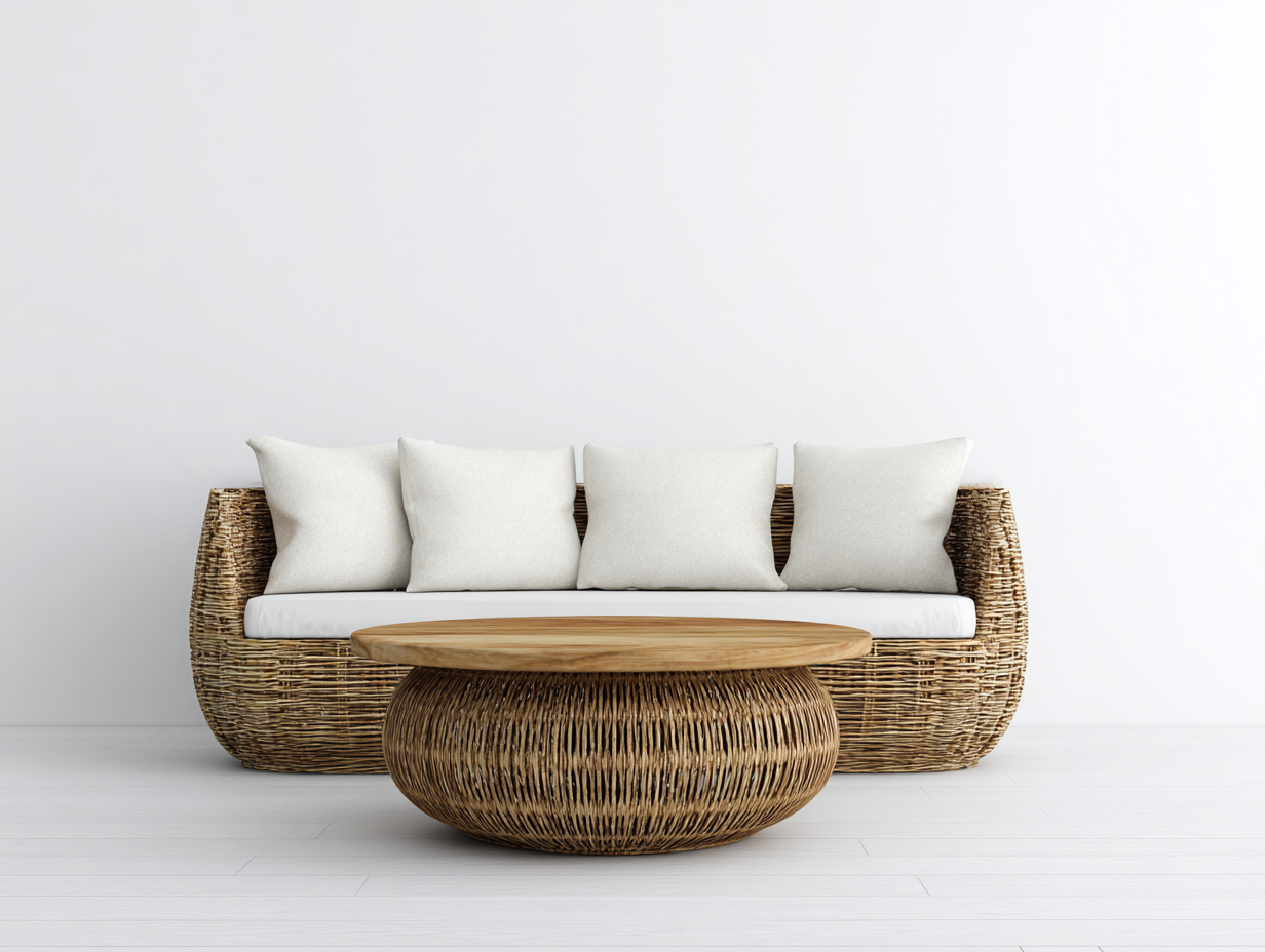 Sofás de jardín - ratán sintético-tela-madera - 196x92x78 cm - beige/marrón - estilo natural-Dengomart