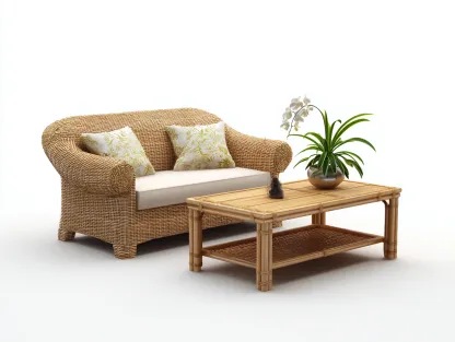 Sofás de jardín - ratán sintético-tela-madera - 176x86x80 cm - beige/marrón - estilo natural-Dengomart