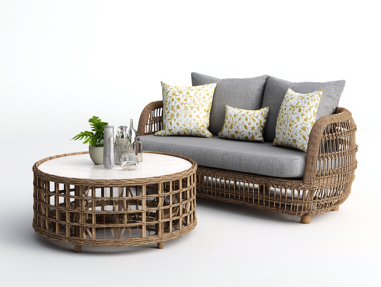 Sofás de jardín - ratán sintético-tela - 170x85x78 cm - gris/marrón - estilo natural-Dengomart