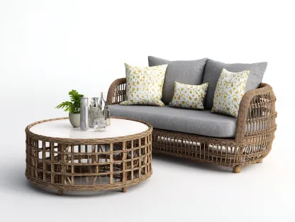 Sofás de jardín - ratán sintético-tela - 170x85x78 cm - gris/marrón - estilo natural-Dengomart