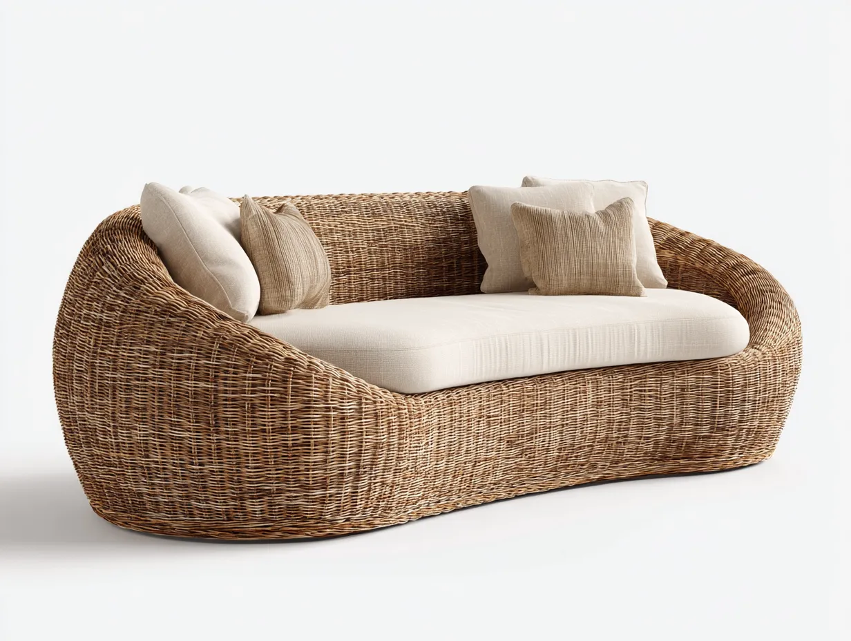 Sofás de jardín - ratán sintético-tela - 210x95x80 cm - beige/marrón - estilo natural-Dengomart