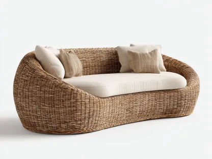 Sofás de jardín - ratán sintético-tela - 210x95x80 cm - beige/marrón - estilo natural-Dengomart