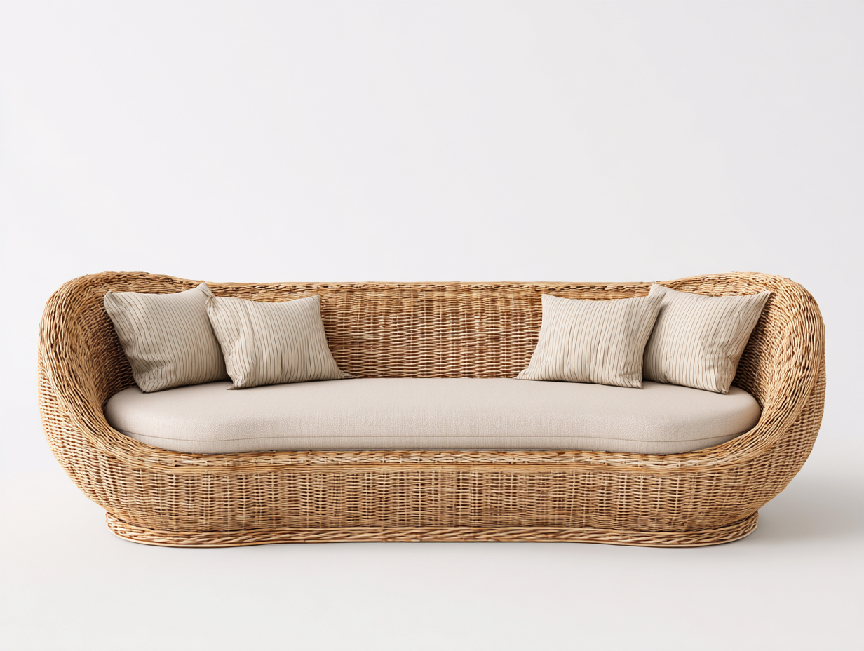 Sofás de jardín - ratán sintético-tela - 218x96x80 cm - beige/marrón - estilo natural-Dengomart