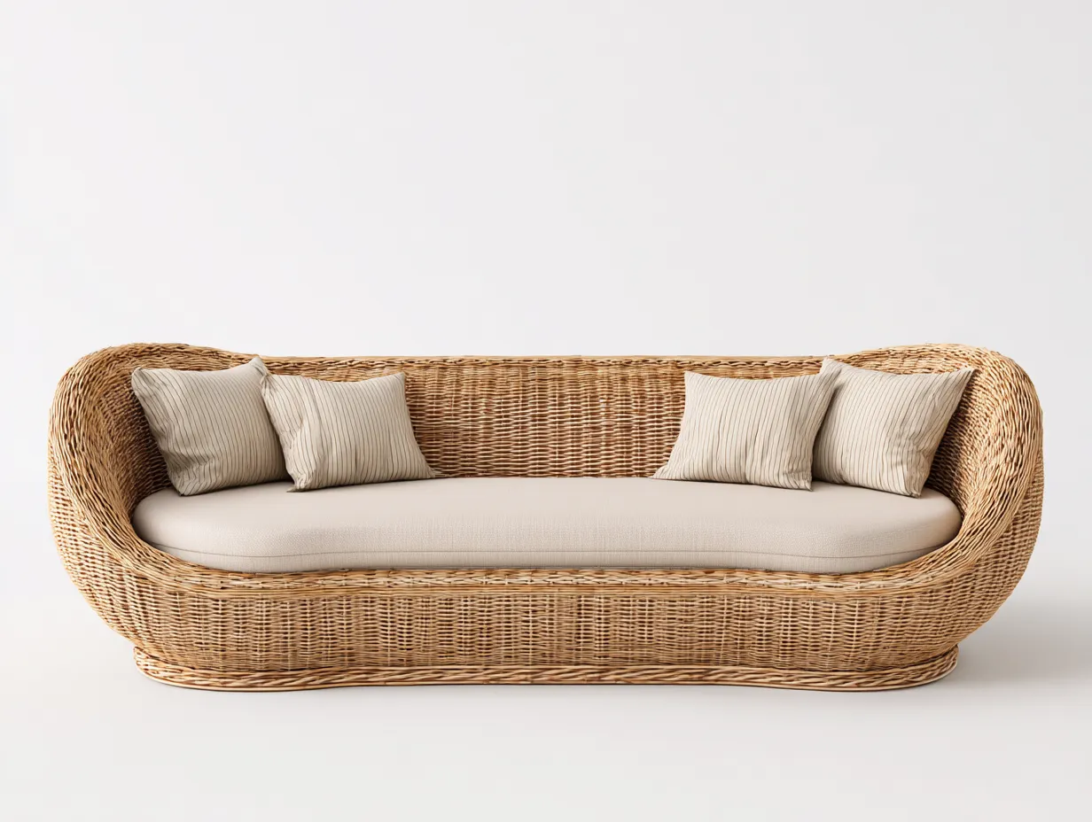 Sofás de jardín - ratán sintético-tela - 218x96x80 cm - beige/marrón - estilo natural-Dengomart