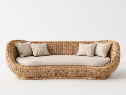 Sofás de jardín - ratán sintético-tela - 218x96x80 cm - beige/marrón - estilo natural-Dengomart