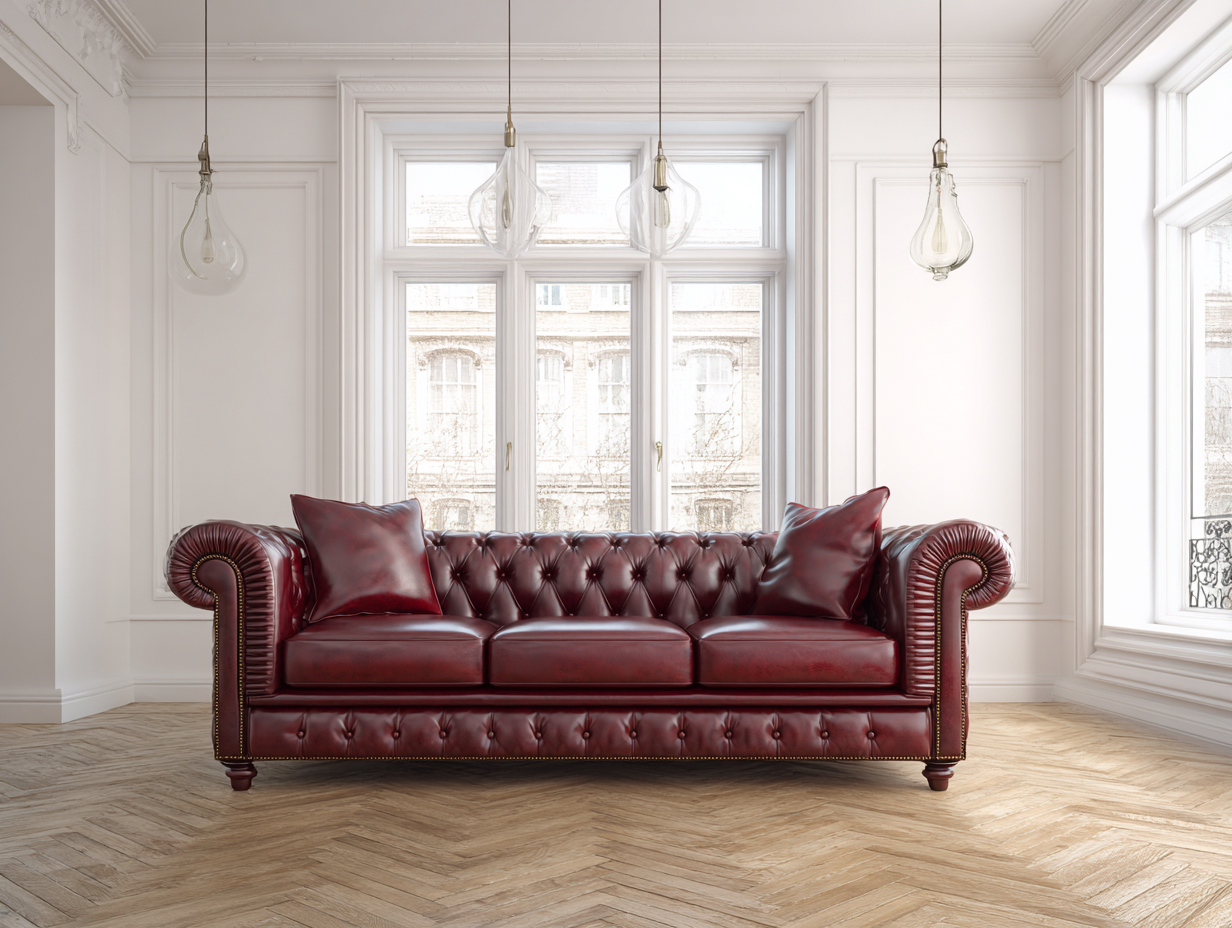 Sofás 3 plazas - cuero - 256x100x86 cm - burdeos - estilo clásico-Dengomart