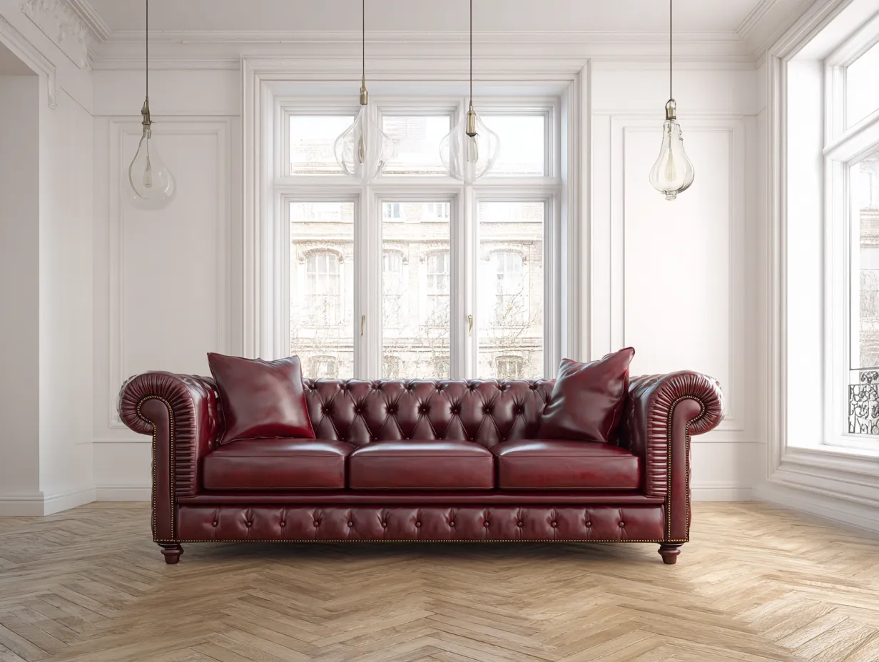 Sofás 3 plazas - cuero - 256x100x86 cm - burdeos - estilo clásico-Dengomart