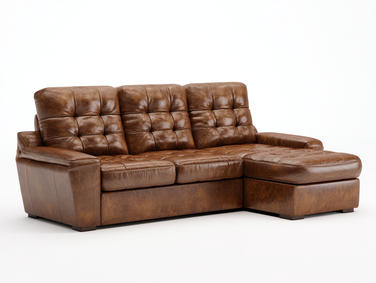 Divano angolare imbottito con rivestimento effetto pelle 260x170x85 cm - marrone - design moderno per soggiorno-Nestgetshop