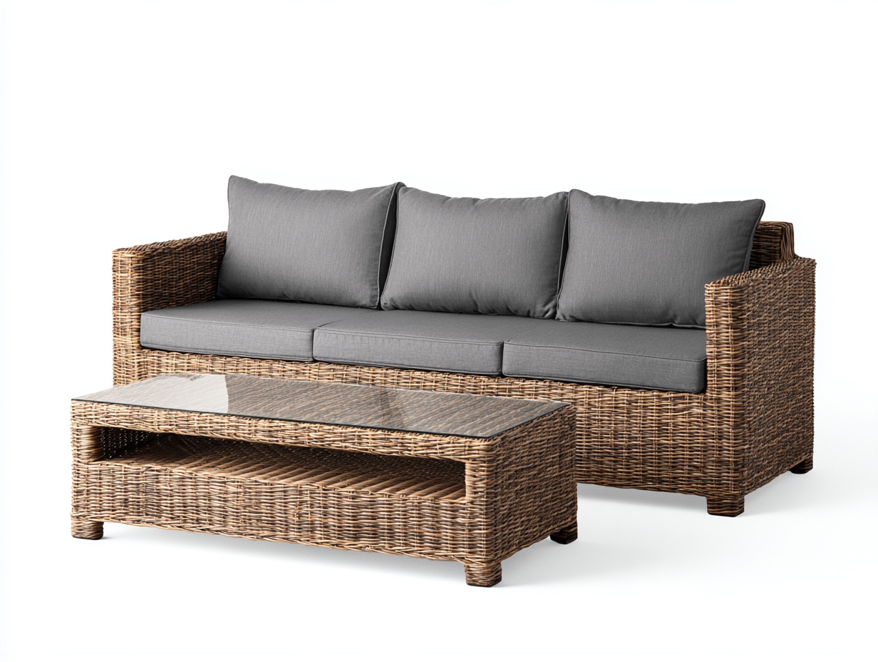 Set di divani da giardino in rattan sintetico 220x85x80 cm - Beige-Grigio - design moderno per esterni-Nestgetshop