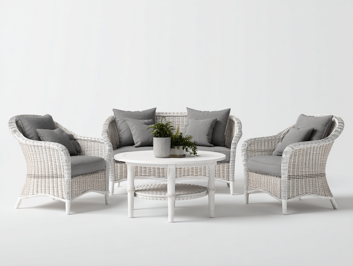 Set di divani da giardino in rattan sintetico 180x80x78 cm - bianco-grigio - stile naturale per esterno-Nestgetshop