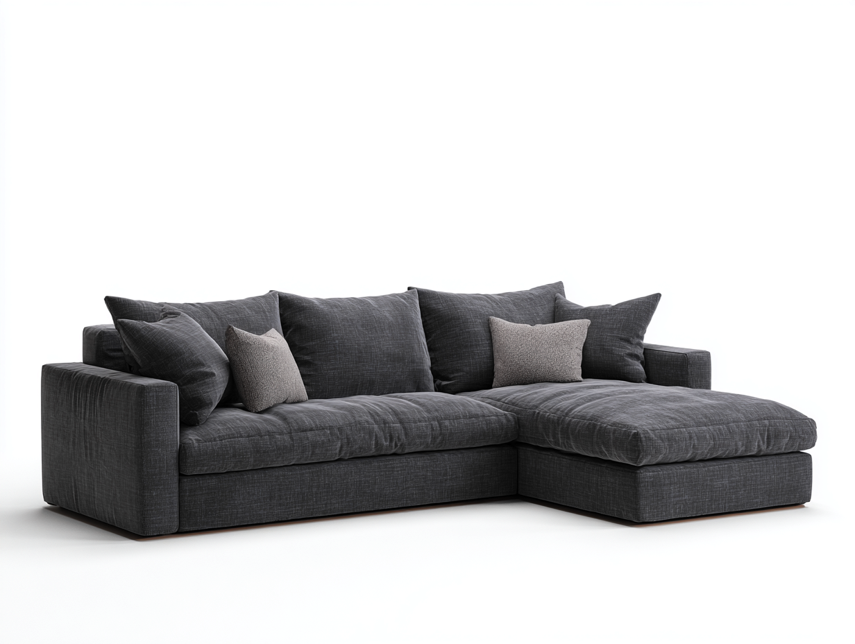 Divano angolare imbottito 300x190x85 cm - tessuto - grigio scuro - per soggiorno - design moderno-Nestgetshop