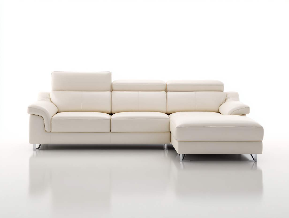 Divano angolare imbottito 280x170x85 cm - pelle - bianco crema - per soggiorno - design moderno-Nestgetshop