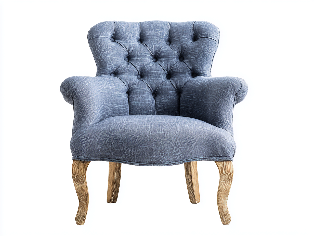 Poltrona imbottita in tessuto 70x76x88 cm - blu-legno naturale - stile classico per soggiorno-Nestgetshop