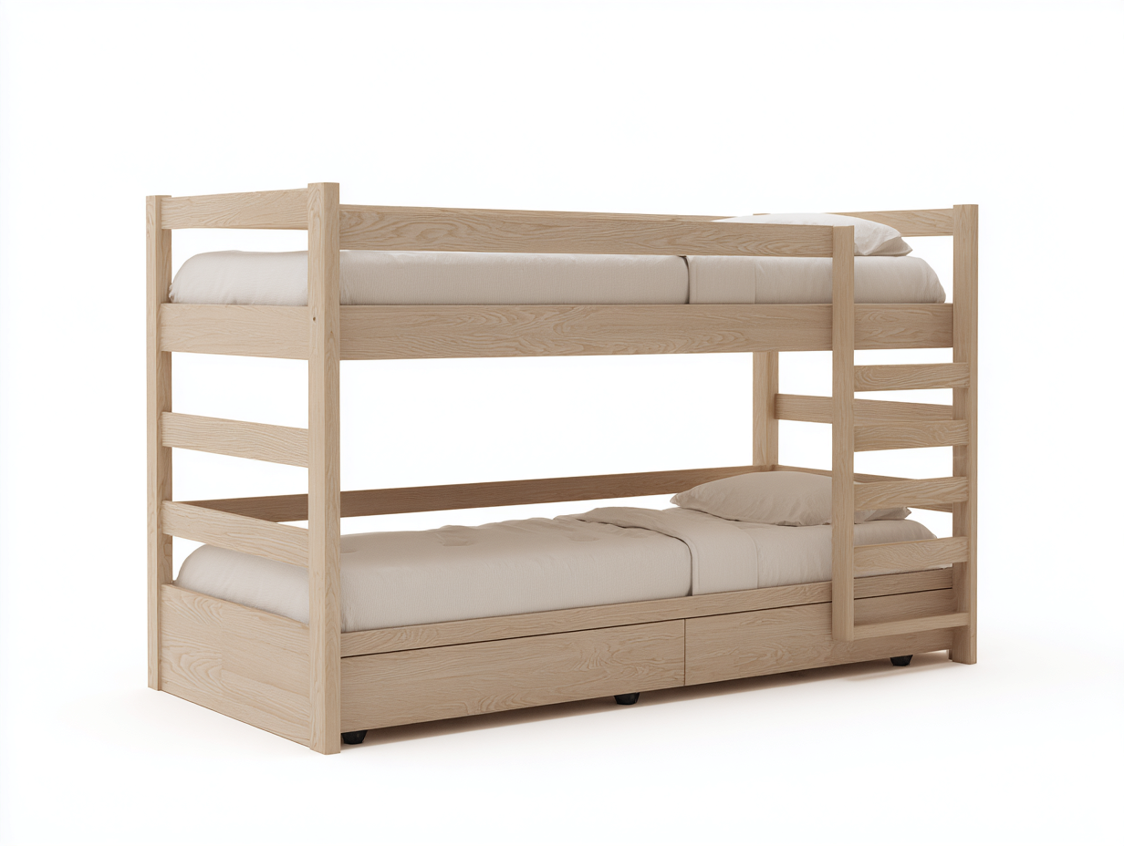 Letto a castello in legno naturale 200x98x165 cm - design funzionale per cameretta-Casagetly