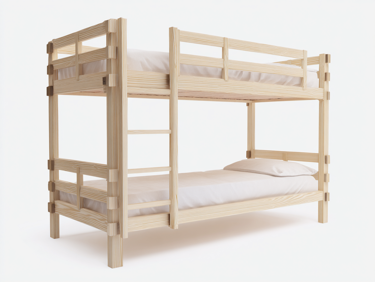 Letto a castello in legno massello 200x90x160 cm - naturale - per cameretta design funzionale-Casagetly