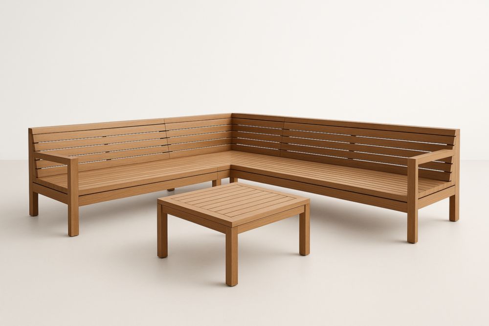 Ensemble Salon De Jardin en Bois d'Acacia Marron avec Table Basse