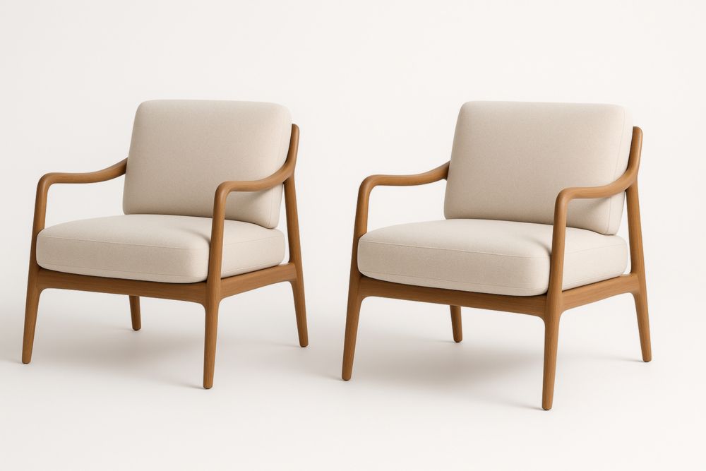 Ensemble de 2 fauteuils en bois et tissu beige