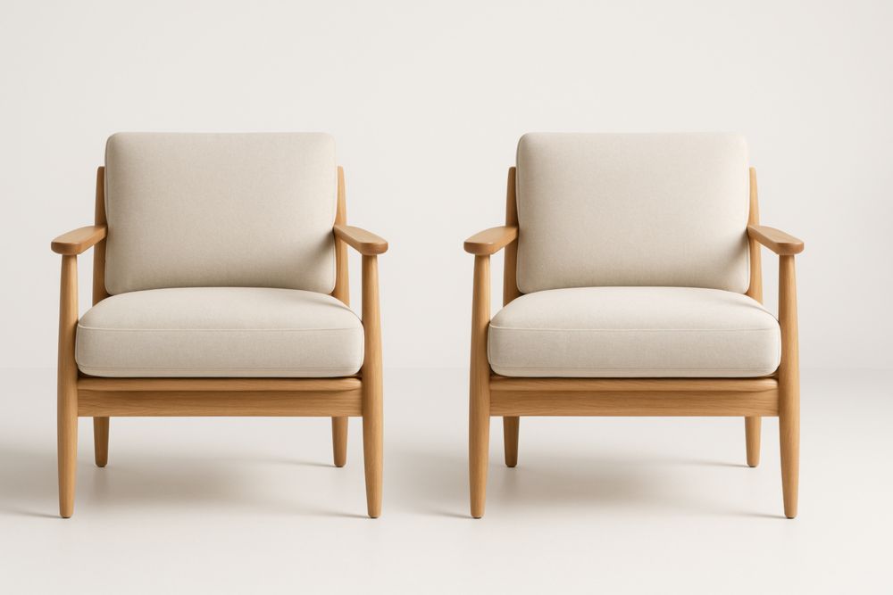 Lot de fauteuils en bois tissu beige