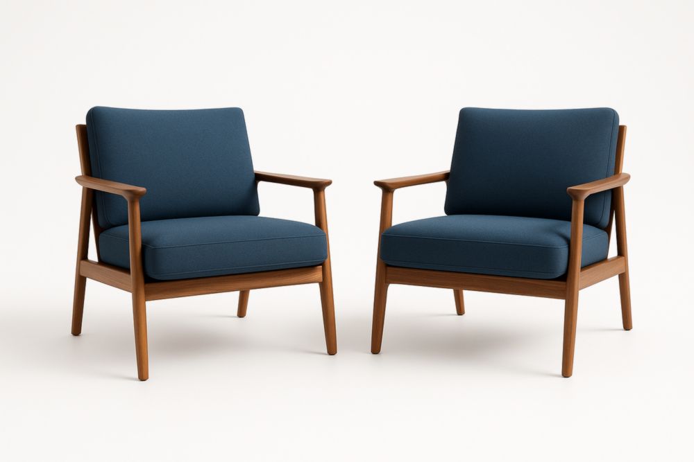 Fauteuil en bois avec coussins en tissu bleu lot de 2