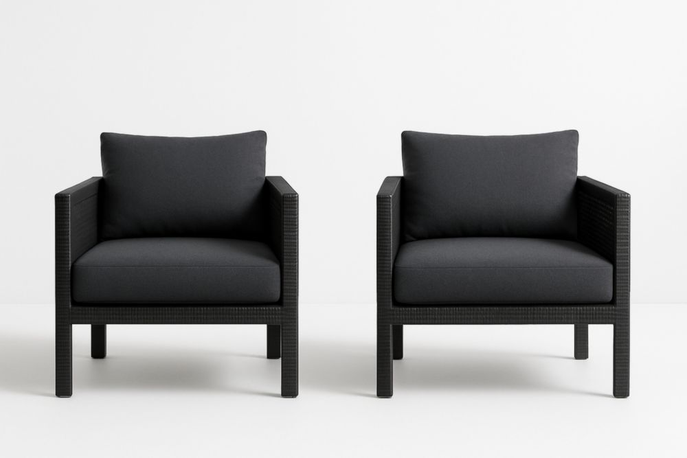 Lot de 2 fauteuils d'extérieur résine tressée tissu Noir